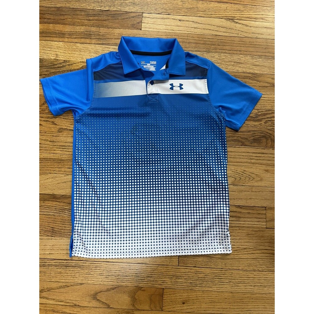 Under Armour Boys HeatGear Polo Shirt YLG Blue Short Sleeve Golf Athletic